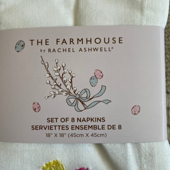 8pc Rachel Ashwell THE FARMHOUSE Cotton Napkins 18x18 Embroidered Tulips New - Picture 8 of 15
